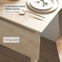 HOMCOM Masă Pliabilă Compactă cu 2 Extensii pentru 2-4 Persoane, din Lemn de Pin, Culoare Lemn Natural(m-9)