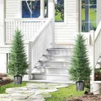 HOMCOM 135cm Artificial Cypress Trees Set of 2, UV Resistant Artificial Plants with Decorative Pot, Fake Plants for Indoor Outdoor Decor, Green(m-10)