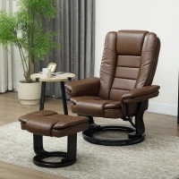HOMCOM Faux Leather 135° Reclining Chair and Footstool - Brown(m-10)