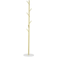 HOMCOM Appendiabiti da Terra Autoportante con 8 Ganci, Base in Marmo e Acciaio, Ø32x164cm, Oro(m-1)