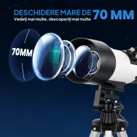 Outsunny Telescop Astronomic 70mm cu 2 Lentile Oculare și Adaptor Smartphone, 80x80x135 cm, Alb și Negru(m-4)