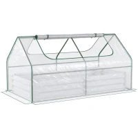 Outsunny Raised Garden Bed with Greenhouse, Steel Planter Box with Plastic Cover, Roll Up Window, Dual Use for Flowers, Vegetables, Fruits and Herbs, 185L x 95W x 92H cm, Clear(m-1)