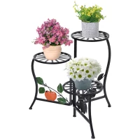 Outsunny Blumenständer Blumentreppe Pflanzenregal 3 Ablagen Pflanzenständer Retro-Design Deko Metall Schwarz 64 x 45 x 56 cm(m-12)