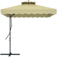 Outsunny Gartenschirm, Ampelschirm, dekorativer Rand, Lüftungsdach, Metallgestell, 2,4x2,4x2,6m, Beige(m-12)