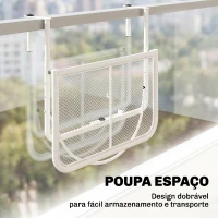 Outsunny Mesa Suspensa para Varanda com Braço e Altura Ajustável em 3 Posições Estrutura de Metal 60x56,5x45 cm Branco(m-5)