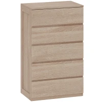 HOMCOM Comodă cu 5 Sertare din Lemn cu Ghidaje Metalice și Mânere Canelate, 60x39x100 cm, Lemn Natural(m-1)
