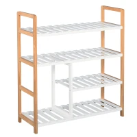 HOMCOM Etagère à Chaussures - étagère de Rangement - Meuble Chaussures 4 Niveaux Bois de pin étagères à Lattes MDF Blanc(m-15)