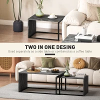 HOMCOM Nesting Coffee Table Set of 2, Industrial Stacking Side End Tables with Metal Frame for Living Room, Bedroom, Dark Grey Marble Effect(m-6)