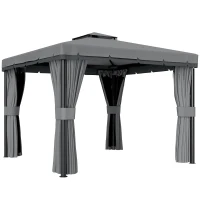 Outsunny avillon ca. 3x3m Wasserabweisend Stabil Winterfest Gartenpavillon mit Doppeldach Reißverschluss-Moskitonetze(m-12)