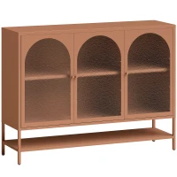 HOMCOM Buffet salon, meuble de rangement avec 3 portes vitrées cintrées et étagère ouverte, 140 x 40 x 105 cm, rouille(m-1)