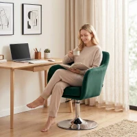 HOMCOM Retro Velvet Swivel Tub Chair with Steel Frame, Cushion Seat, Dark Green(m-9)