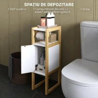 HOMCOM Dulap de Baie Economisitor de Spațiu cu Suport pentru Hârtie Igienică, Dulap și Raft din Bambus, 20x33x80cm, Alb(m-4)