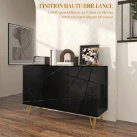 HOMCOM Buffet Salon, Meuble de Rangement à Haut Brillance, 3 Portes à Fermeture Douce et Étagères Réglables, 120x40x75cm, Noir(m-4)