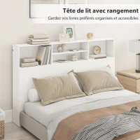 HOMCOM Tête de lit sur pied avec rangements, accessoire de lit 4 compartiments ouverts, 160 x 20,2 x 108,2 cm, blanc(m-4)