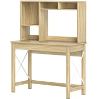 HOMCOM Bureau avec rangement bureau bibliothèque en bois avec étagères et grand plateau pour petits espaces, aspect chêne(m-1)