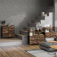 HOMCOM Cómoda con 6 Cajones Plegables Cajonera de Tela con Estructura de Acero Estilo Industrial 79x29x85 cm Marrón Rústico(m-8)