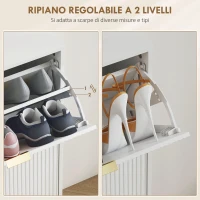 HOMCOM Scarpiera Slim per 20 Paia di Scarpe con 4 Cassetti a Ribalta e Ripiani Regolabili, 105x24x91.5 cm, Bianco(m-6)
