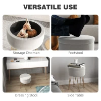 HOMCOM 5L Velvet-Feel Storage Ottoman - Cream White(m-5)