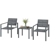 Outsunny Set da Giardino 3pz con 2 Sedie da Esterno e Tavolino da Caffè, in HDPE e Metallo, Grigio Scuro(m-11)