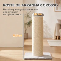 PawHut Poste Arranhador para Gatos 75,5 cm com Base Estável e Corda de Sisal Natural, Cinzento-Claro(m-4)