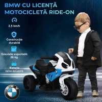 HOMCOM Motocicletă Electrică pentru Copii 18-36 Luni cu Licență BMW, 6V, 3 Roți, Faruri, Muzică, 2,5 km/h, Max 20kg, Albastru(m-5)