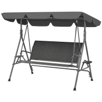 Outsunny Balansoar de Grădină 3 Locuri din Ratan PE cu Acoperiș Reglabil și Suporturi pentru Pahare, Balansoar de Exterior cu Cadru din Oțel, Capacitate 320 kg, 204x112x150 cm, Gri(m-12)