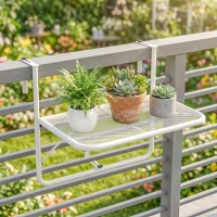 Outsunny Mesa Suspensa para Varanda com Braço e Altura Ajustável em 3 Posições Estrutura de Metal 60x56,5x45 cm Branco(m-8)