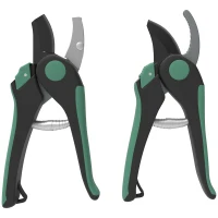 Outsunny Gartenwerkzeug Set 2 Stück Garten Werkzeug aus Metall Gartengeräte mit Gartenschere Grün+Schwarz(m-11)