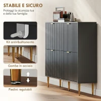 HOMCOM Scarpiera Slim per 20 Paia di Scarpe con 4 Cassetti a Ribalta e Ripiani Regolabili, 105x24x91.5 cm, Nero(m-7)