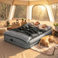 Outsunny Double Sleeping Bag with 2 Pillows, 220 x 160 cm Extra-Large Sleeping Bag for Adults, Black and Grey(m-2)