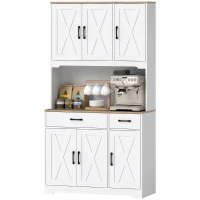 HOMCOM Armário de Cozinha Alto Móvel Auxiliar de Cozinha com Bancada Aberta para Micro-Ondas 2 Gavetas Prateleiras Ajustáveis 94x39,5x175,2 cm Branco(m-11)