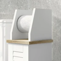 kleankin Mobile Bagno Porta Carta Igienica Salvaspazio con Armadietto e Mensola Regolabile, 18x20x80 cm, Bianco(m-9)