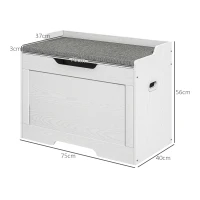 HOMCOM Panca Contenitore da 103L Multifunzione in Legno con Cuscino in Tessuto, 75x40x56cm, Bianco(m-3)