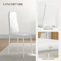 HOMCOM Set de 2 Scaune de Dining Moderne cu Spătar Înalt din Piele Ecologică și Oțel, 41x50x97 cm, Alb(m-6)