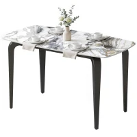 HOMCOM Dining Table for 4, Modern Kitchen Table with Sintered Stone Tabletop, Metal Legs, White(m-11)