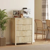 HOMCOM Comodă cu 4 sertare scanalate și mânere aurii, 70x38x93 cm, lemn natural(m-8)