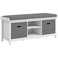 HOMCOM Bancă pentru Pantofi cu Raft Reglabil pe 3 Niveluri și 2 Sertare, din PAL, 105x35x47 cm, Alb și Gri(m-1)