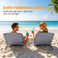 Outsunny Conjunto de 2 Esterillas con Respaldo Reclinable en 5 Niveles Reposacabezas y Bolsa de Transporte 134x48x33-43 cm Gris(m-4)