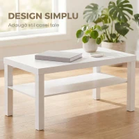 HOMCOM Măsuță de living dreptunghiulară cu poliță mare, 90 x 45 x 44,5 cm, alb(m-10)