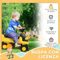 HOMCOM Ruspa Giocattolo per Bambini 18 e 36 Mesi con Escavatore e Spazio Portaoggetti, 78x29.5x54 cm, Giallo e Nero(m-4)