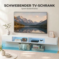 HOMCOM Móvel de TV Suspenso com Luzes LED e Estantes Abertas para Televisão até 75'' 177,8x30x18 cm Branco(m-4)