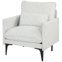 HOMCOM Poltrona da Salotto Imbottita in Tessuto Effetto Lino con Cuscino Lombare, Bianco(m-10)