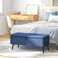 HOMCOM Panca Contenitore Pouf Poggiapiedi Imbottito, 102x40x44 cm, Blu Scuro(m-8)