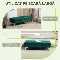 HOMCOM Banchetă pentru Capăt de Pat Tapițată cu Material Textil Matlasat cu Efect de Catifea, 118x45x42 cm, Verde Închis(m-4)