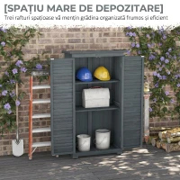 Outsunny Dulap de Exterior din Lemn cu 2 Uși Tip Jaluzea și Rafturi Interne, 87x46.5x160 cm, Gri(m-7)