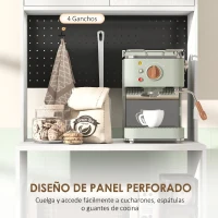 HOMCOM Mueble Auxiliar de Cocina con Soporte para Microondas 2 Cajones 2 Puertas y Panel Perforado de Metal Blanco(m-5)