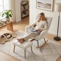 HOMCOM Fauteuil à Bascule avec Repose-Pieds, Rocking Chair en Tissu Bouclette, Assise Rembourrée, Dossier Large, Crème(m-11)