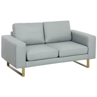 HOMCOM 2-Sitzer-Sofa, Couch mit Vollholzrahmen, Metallbeine, schlichtes Design, Hellgrau(m-1)