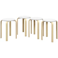 HOMCOM Set 4 Taburete Rotunde Stivuibile din Lemn Alb, Ø40x45 cm(m-12)