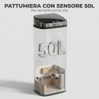 HOMCOM Cestino Spazzatura da 50L con Sensore, Pattumiera Intelligente con Apertura e Chiusura Automatica, Bidone per Rifiuti in Acciaio, 33x25x84 cm, Argento(m-4)